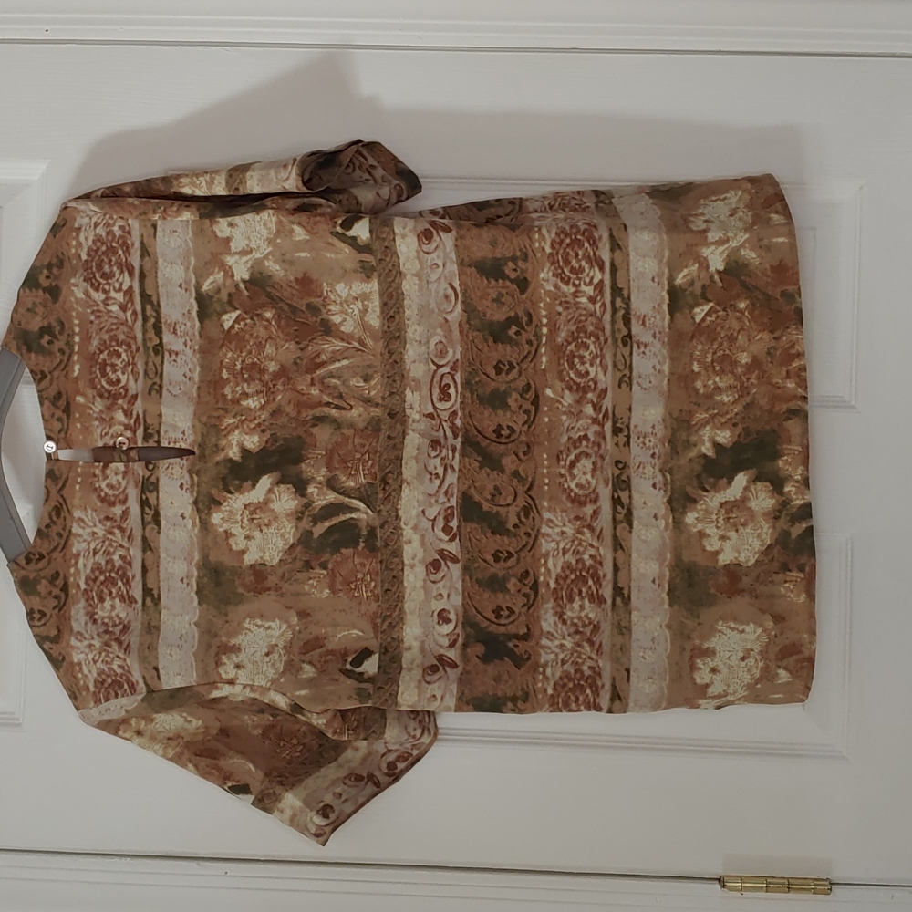 Hattie Carnegie Brown Vintage Patterned Blouse - image 2